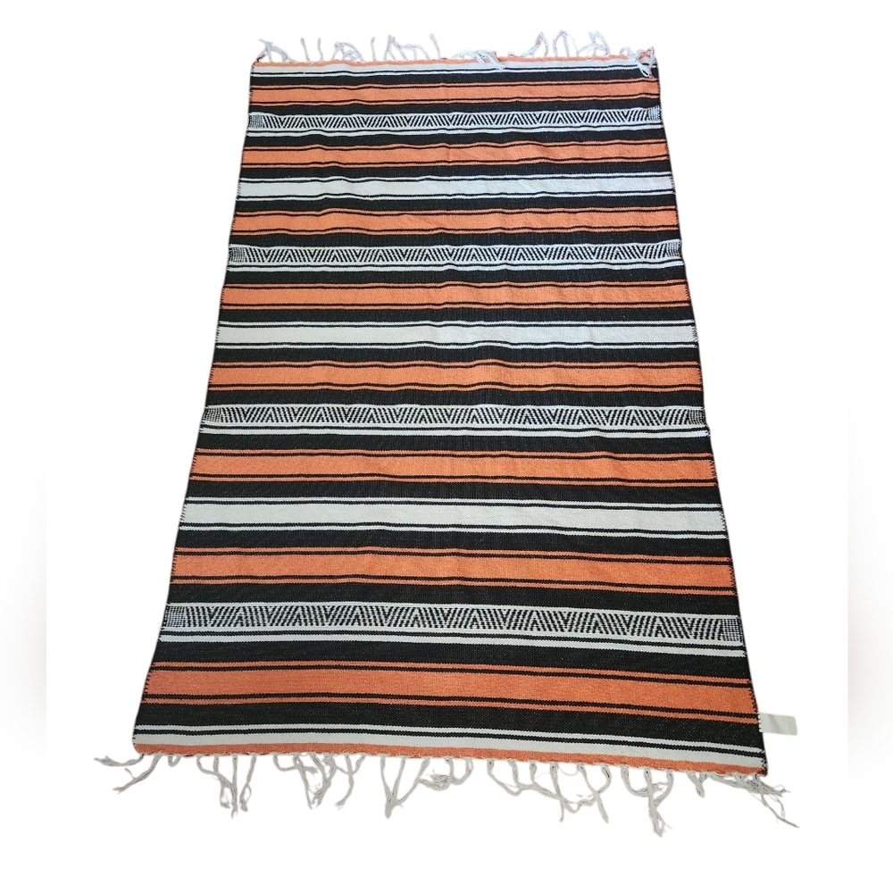 Black Canyon Outfitters Striped Orange and Black Falsa Blanket With Tassles
